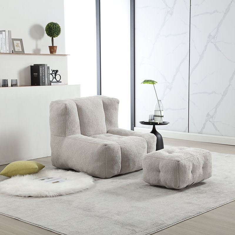 Fauteuil à billes Fluffy, Velours gris clair