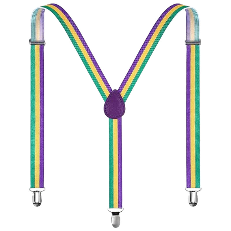 Ensemble de bretelles élastiques rayées avec des pinces métalliques robustes PMU Mardi Gras