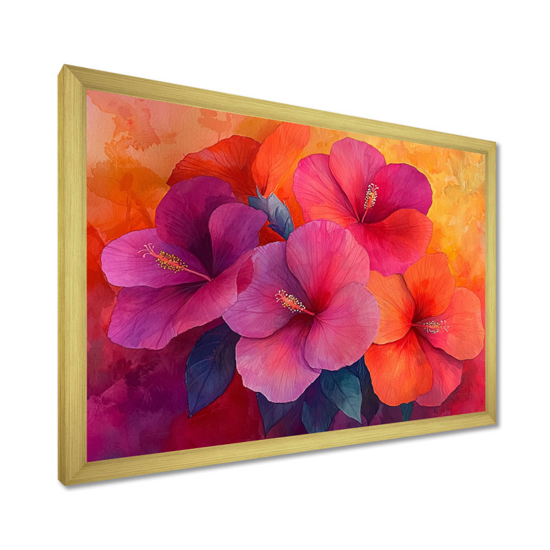 Hibiscus Vivid Hues, harmonie liquide I - Hibiscus, Reproduction encadrée d'une seule photo, H 24 po x l 32 po, Doré