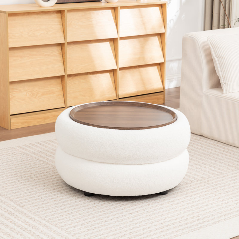 Round Coffee Table With Storage, White