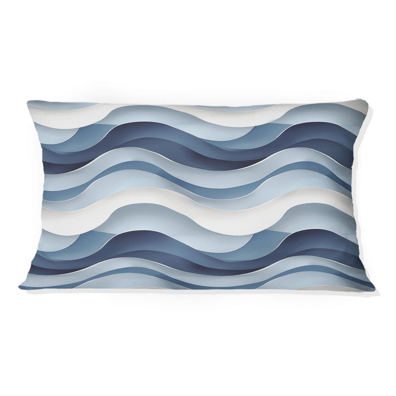 White Blue Modern Waves II - Modern Lumbar Pillow