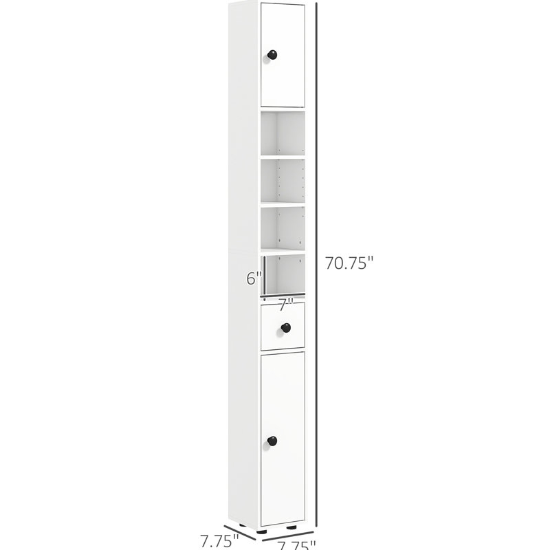 Armoire de salle de bain blanche de 69,62 po de hauteur avec conception étroite et tablettes réglables pour un rangement supplémentaire dans la salle de bain, la cuisine, le couloir, le salon, l 7,77 po x H H, blanc
