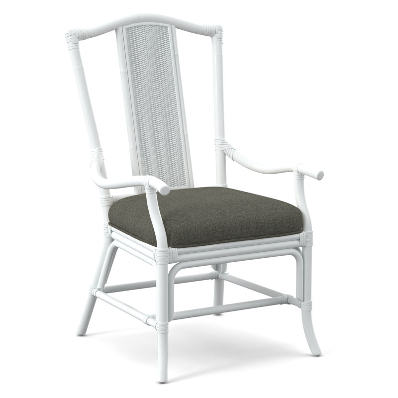 Drury Lane Slat Back Dining Arm Chair, Frost White, Gray Sugar Performance; 0863-84