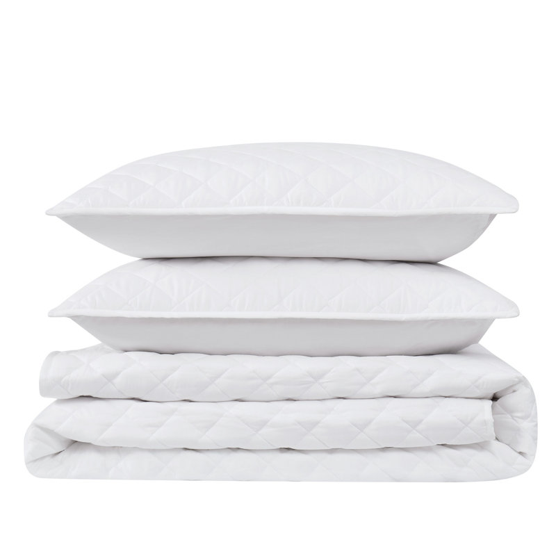 Ensemble de courtepointe en coton, Courtepointe double et 2 taies décoratives standa, Blanc