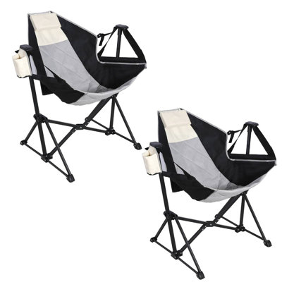 Ensemble de 2, chaise berçante inclinable pliable avec appui-tête, porte-gobelet, sports de plein air, plage, pelouse, chasse, transat, pêche