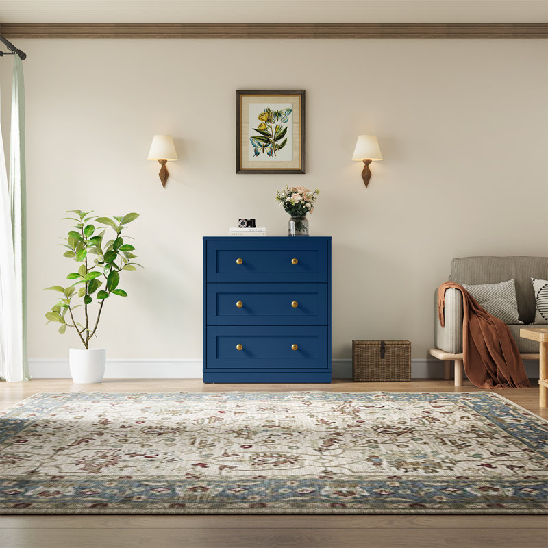 Commode 3 tiroirs Yokota, Bleu