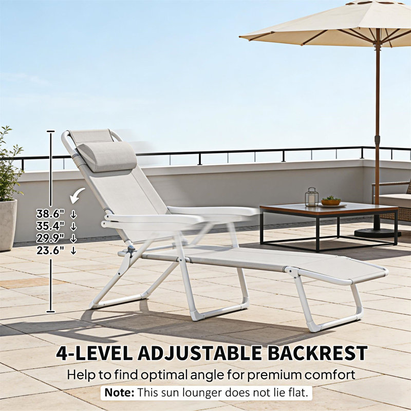 Outdoor Folding Chaise Lounge Chair, Gris clair