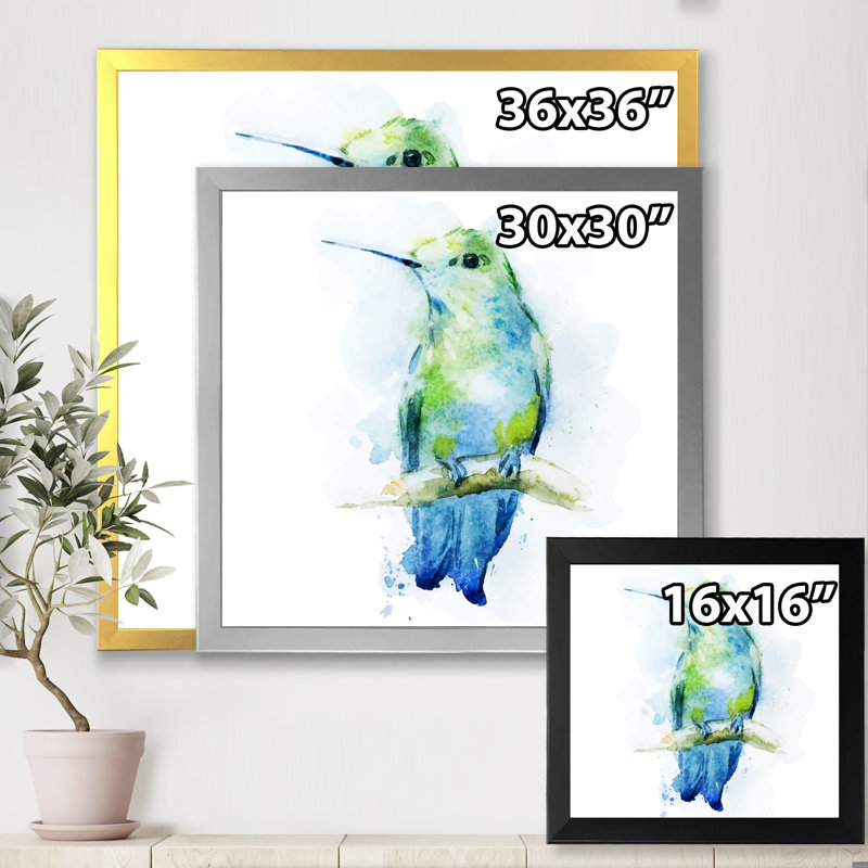 Colibri oiseau - reproduction sur toile, H 30 po x l 30 po x 1,5 po, Toile encadrée d'or