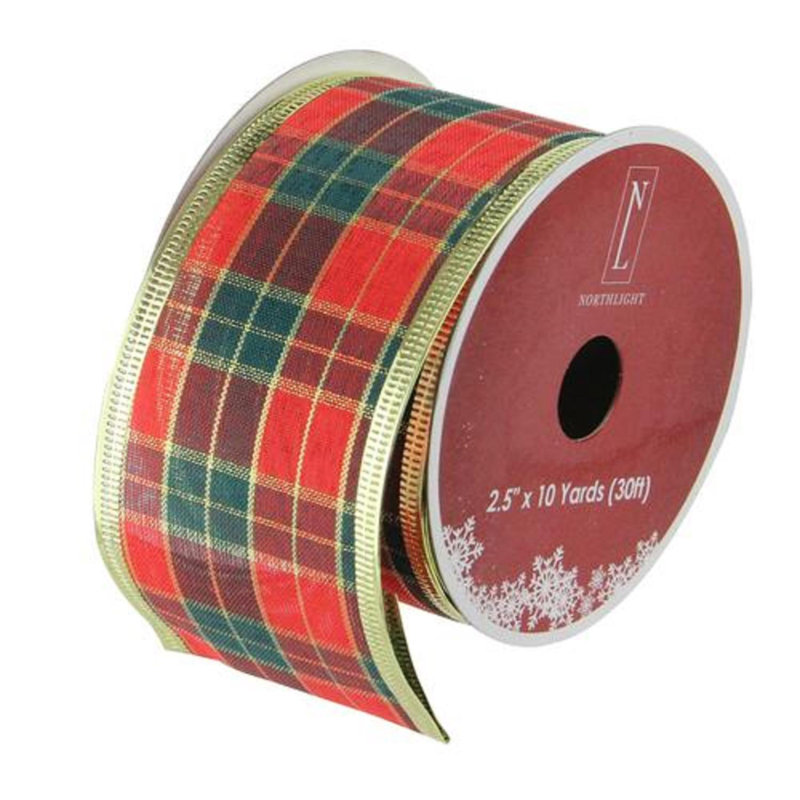 Ruban d'artisanat de Noël filaire vert et rouge 2,5 po x 10 verges