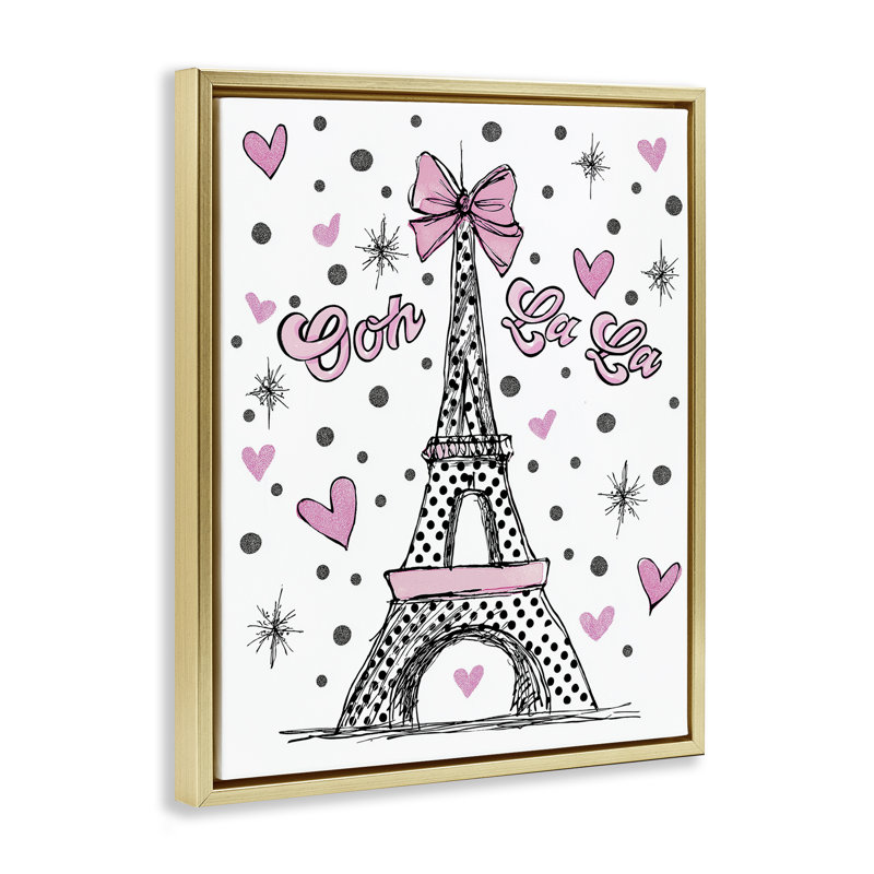 Cadre flottant Eiffel à pois Ooh La La, design par Jess Stempel, H 31 po x l 25 po, Cadre flottant métallique doré