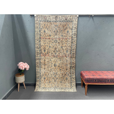 Tapis beige en laine rétro Vintage 43,3 x 79,5 po