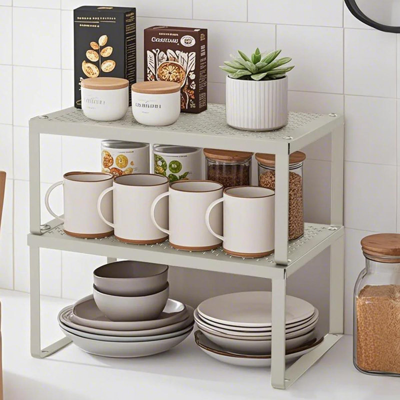 Stackable Cabinet Organizer Shelf, Oatmeal Beige