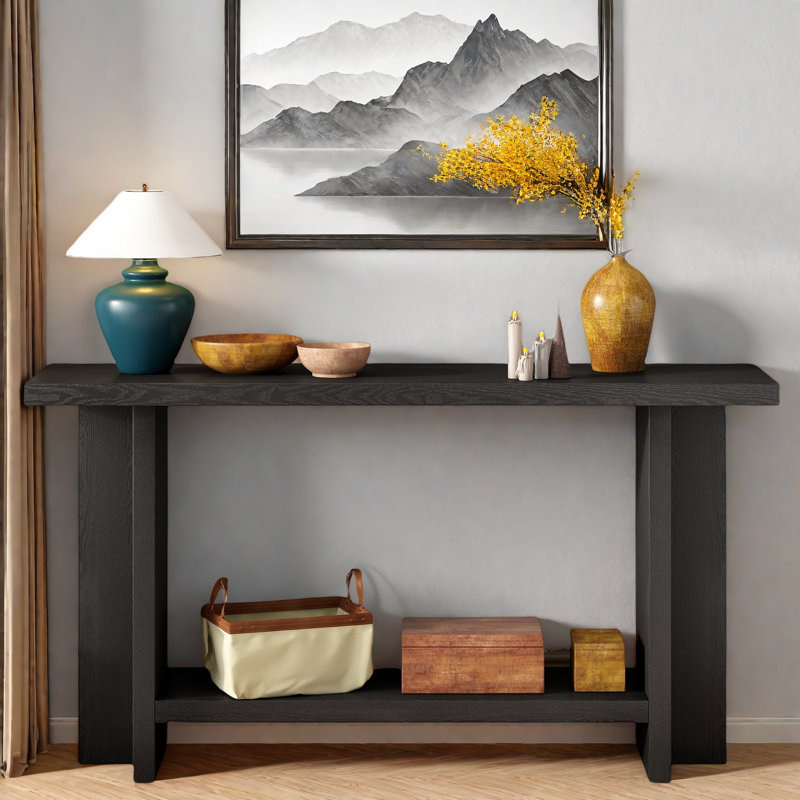 Vintage Console Table With T-leg Design And 2-tier Structure, Black