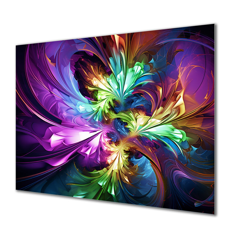 Mauve et vert fractal Fusion II - impression d'art mural en métal fractal, H 30 po x l 40 po x P 1,5 po