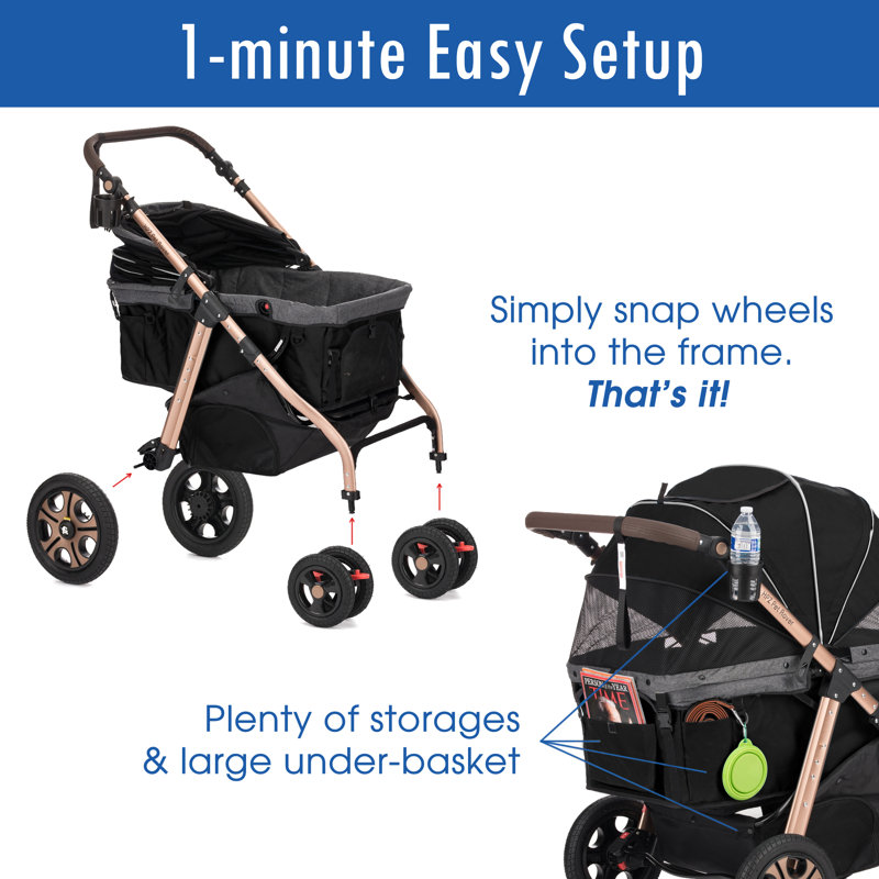 Poussette standard pliable Pet Rover Titan HD, Noir