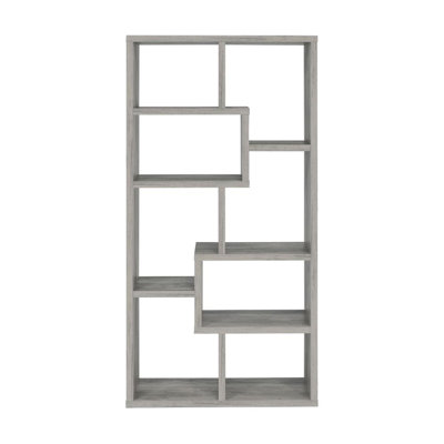 10-Shelf Geometric Bookcase In Grey Driftwood Finish