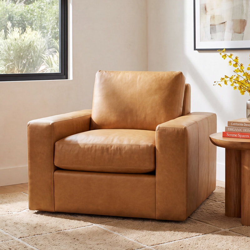 Jonie Genuine Leather Swivel Chair, Bistro Saddle Genuine Leather