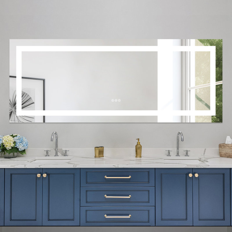 Frameless Anti-fog Led Bathroom Mirror With Frontlight And Backlight, 3 Colors Dimmable Vanity Mirror, 30" x 84"