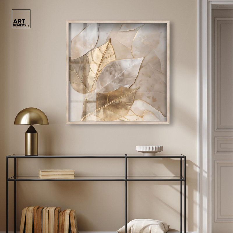 «Golden Boughs Shadowbox Print Elegant Nature Art» par Art Remedy, H 31 po x l 31 po, Crème, crème