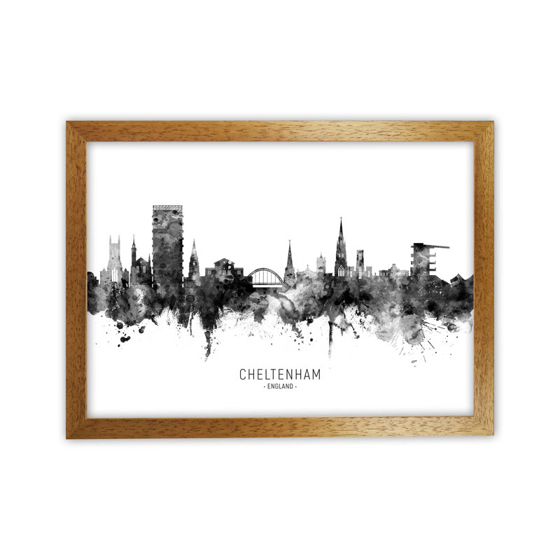 Cheltenham England Skyline Black White City Name by Michael Tompsett - 1 Piece Wall Art, 64cm H x 88cm W x 3cm D