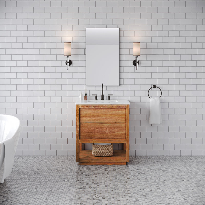 Tessa 30 In. Mango Wood Carrara White Marble Countertop Bath Vanity with Oil-Rubbed Bronze Faucet