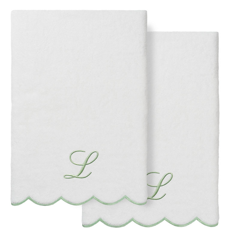 Ensemble de serviettes de bain personnalisables 100% coton turque ADORNIA 2PC, L, Blanc/vert