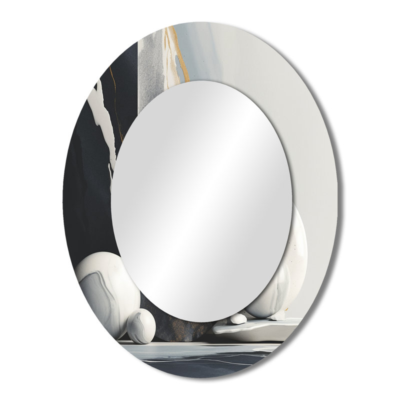 Abstract Marble Shapes I - Large Oval Wall Mirror On Metal, 43" x 33"