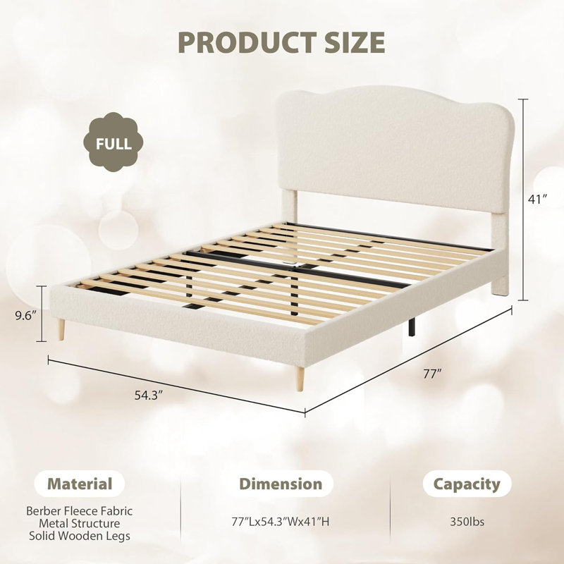 Modern Style Upholstered Twin/Full/Twin XL Daybed Frame for Kids, Twin Platform Bed with Adjustable Scallop Headboard