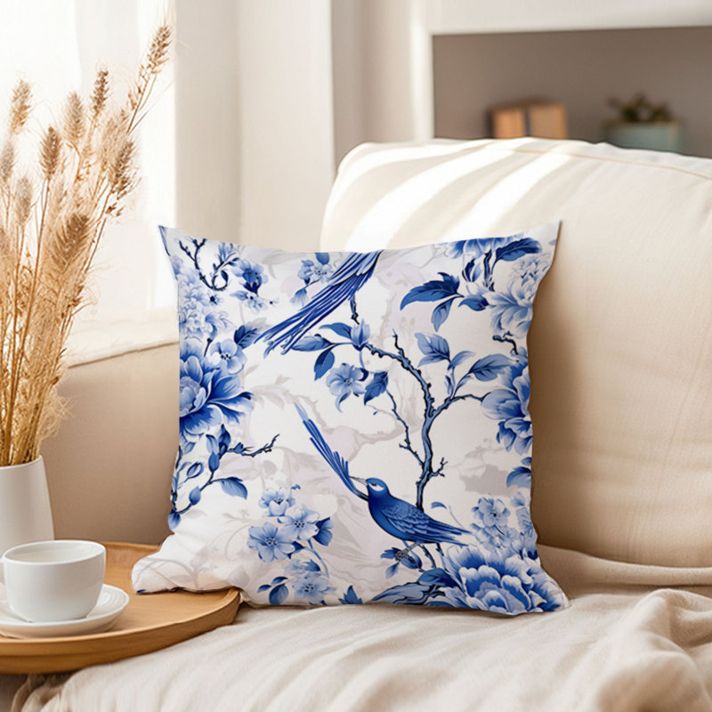 Birds Chinoiserie Asian Style Pattern II, 18"H x 18"W