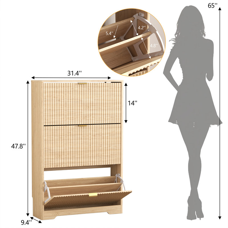 Rangement à chaussures 3 portes Wavy (ensemble de 2), Beige