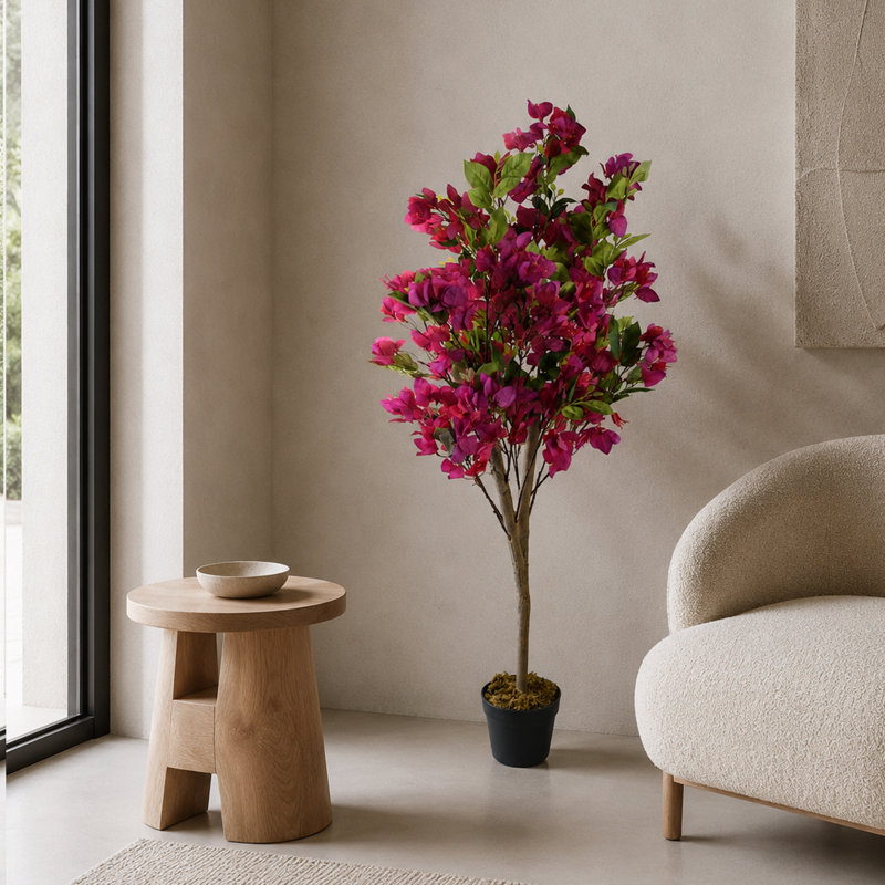 Faux Blossom Plant in Pot Liner, 120cm H x 50cm W x 50cm D, Black