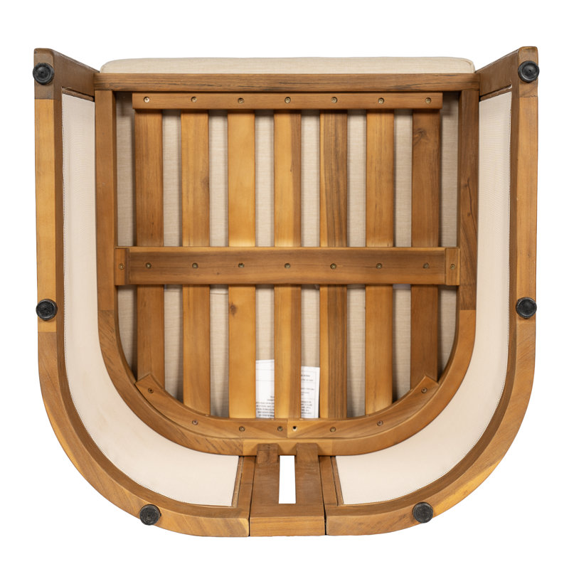 Fauteuil de salle à manger moderne Rhea en bois d'acacia naturel avec panneaux en maille d'extérieur et coussin amovible