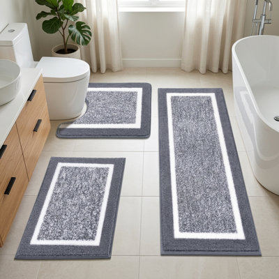 Ensemble de 3 tapis de salle de bain gris foncé, tapis de bain antidérapants et lavables à la machine
