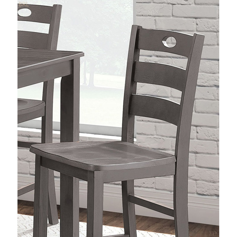 Transitional Style Dining Table Set. Square Shape Table Slat Back Chair Dining Room, Gray