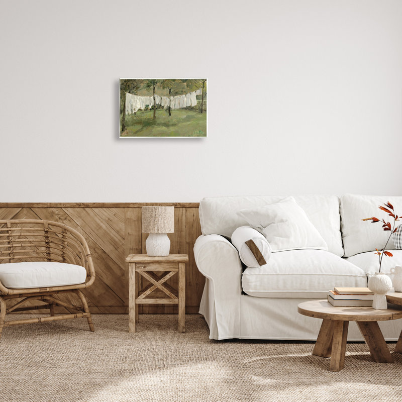 Scène de corde à linge apaisante, giclée par lettrage et doublure, H 13 po x l 19 po