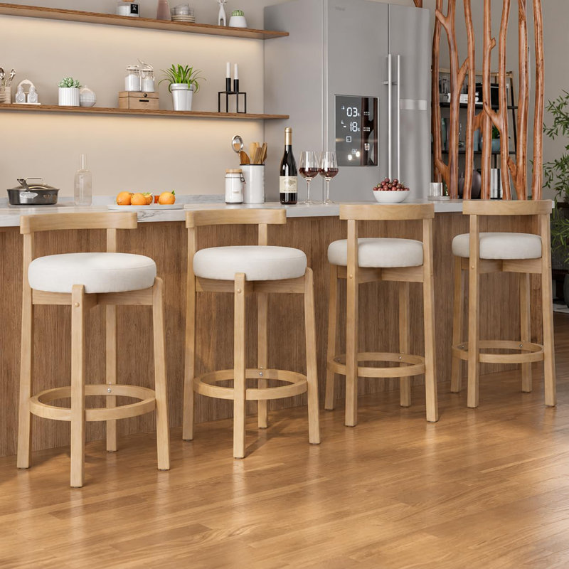 Ensemble de 4 tabourets de bar, chaises de comptoir, dossier incurvé et pieds en bois massif, noir et beige, Black