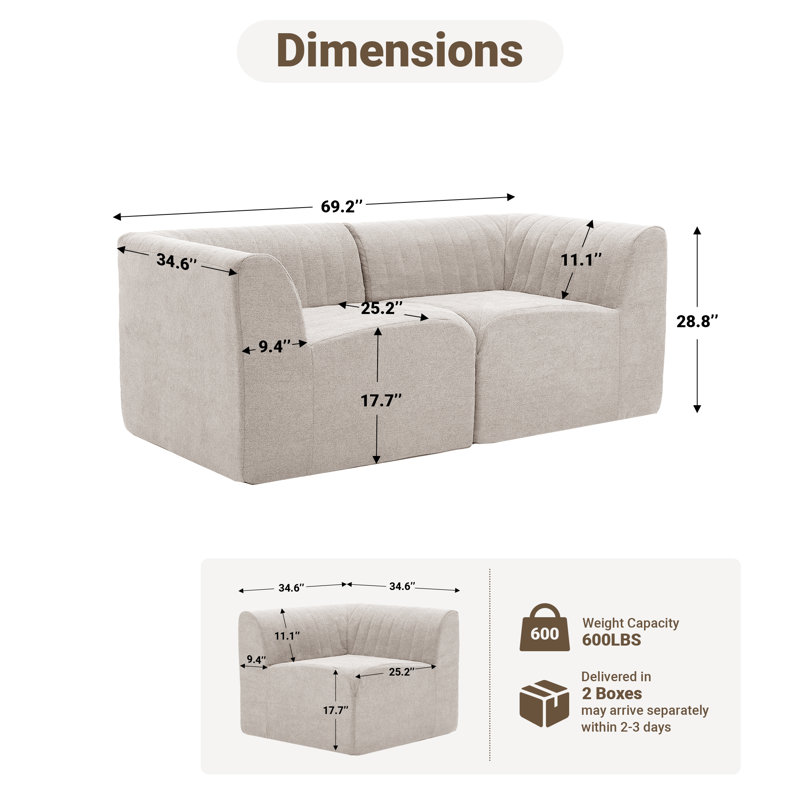Canapé modulaire 69,2 po, Beige