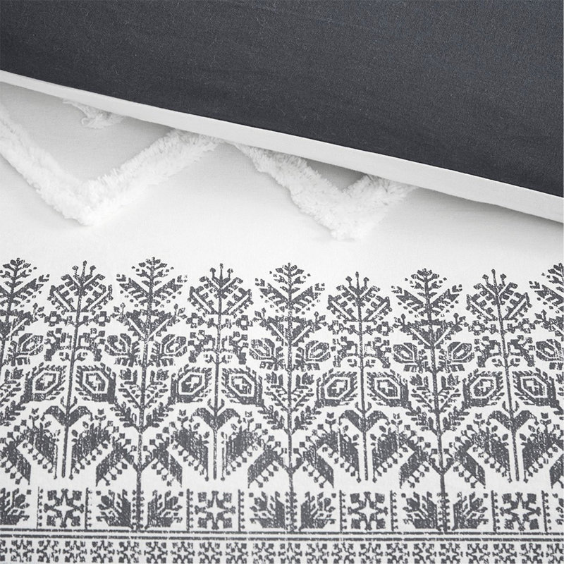Ensemble d'édredon en coton 3 pièces avec capitonnage en chenille, Édredon très grand + 2 taies décoratives, Gris