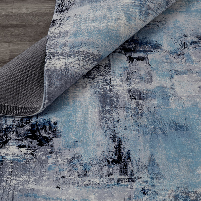 Abstract Area Rug in Blue, Novelty 7'9" x 9'9"