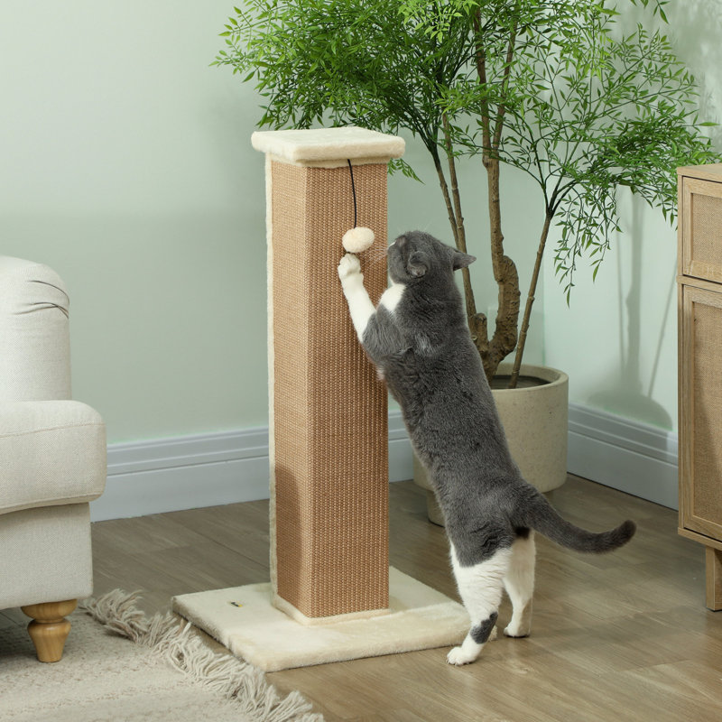 Cat Scratching Post with Vertical Sisal Rope Ball Plush 81cm Beige