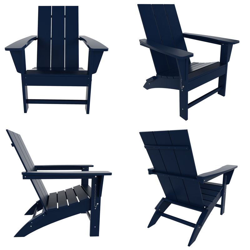 Joubert Foldable Outdoor Adirondack Set, Navy Blue
