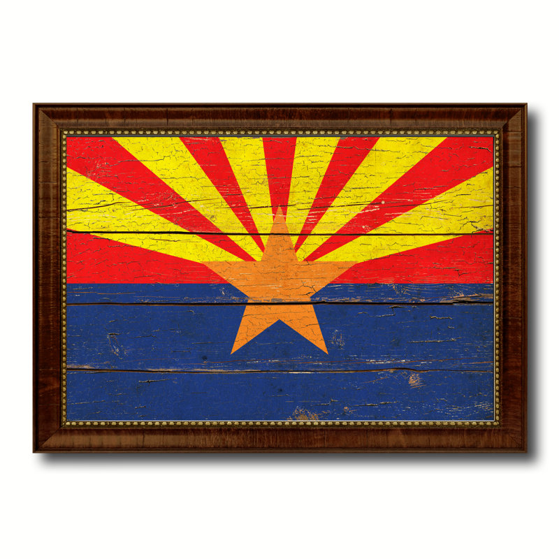 Arizona State, impression de drapeau rétro avec cadre brun doré, 23 x 33