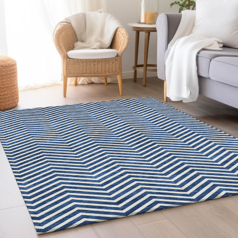 Tapis bleu Prisco lavable à la machine de qualité supérieure, Rectangle 10 pi x 14 pi