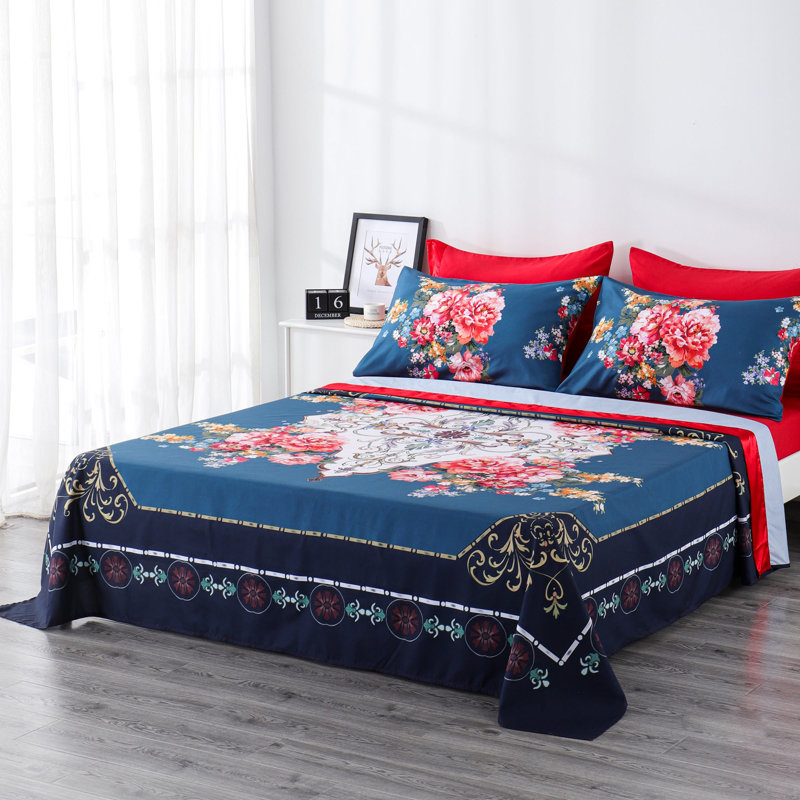 Ensemble de draps 6 pièces Polycotton, Courtepointe pour grand lit + 5 pièces supplémen, Rose rouge