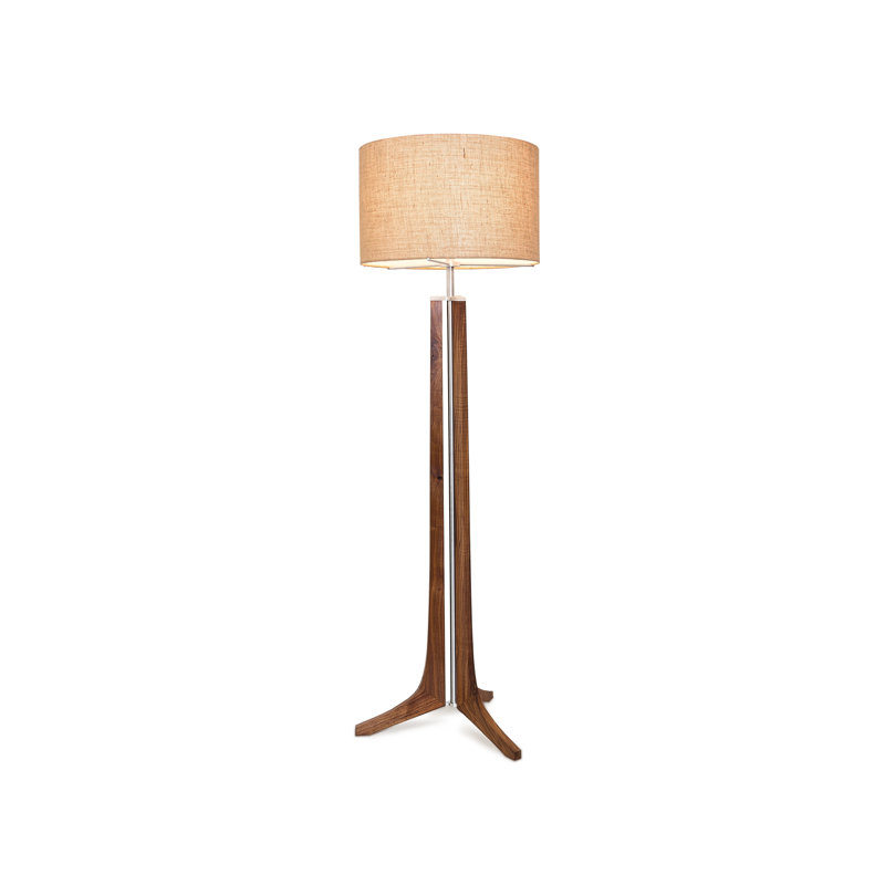 Lampe de plancher 72 po forma, Aluminium brossé, Toile de jute, Noyer