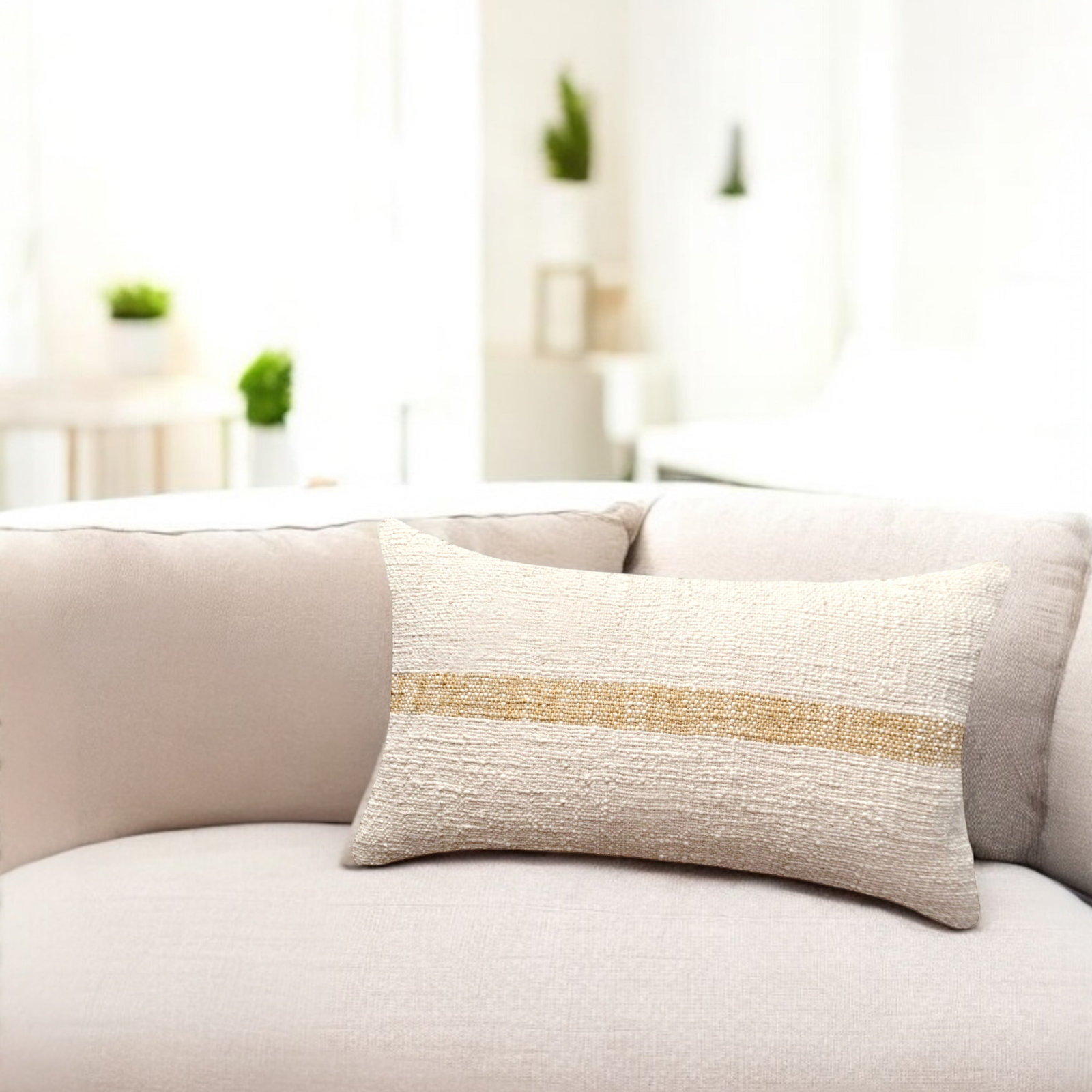 20" x 12" Cotton Pillow Cover, Beige/Yellow