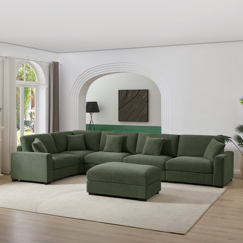 Canapé modulaire réversible revêtu de 6 sièges, Dark Green 100% Polyester, 36.2" H x 124.4" W x 124.4" D