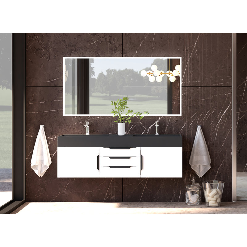 Base de meuble-lavabo mural 60 po Alpine, Blanc / noir