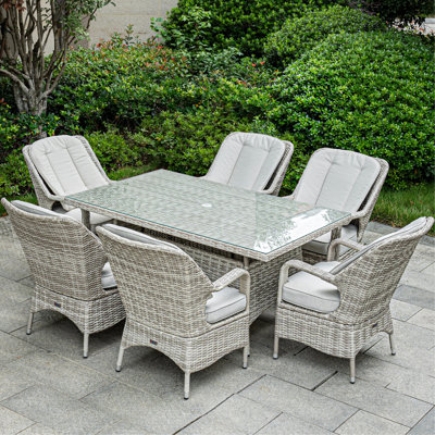 6 - Person Wicker Patio Dining Set With Rectangular Table , Cushions Included