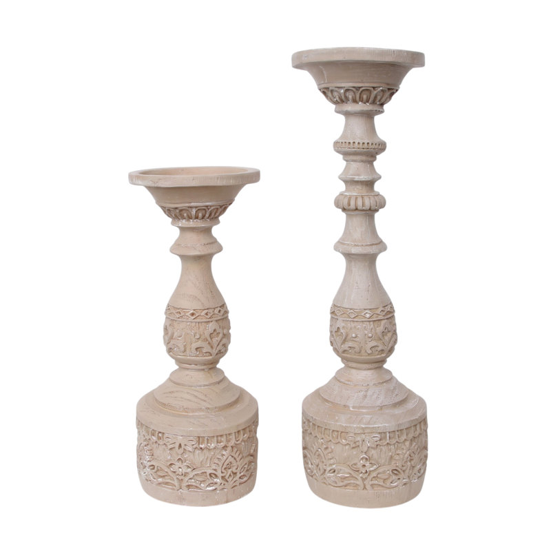 Ensemble de 3 porte-bougies bohémien en résine sculptée, pilier floral rétro pour décor de cheminée et de table, Brun